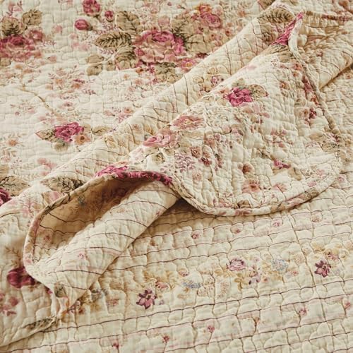 Greenland Home Fashions Antique Rose - Classic Traditional Floral - 100% Cotton Quilted Throw Blanket, 50 x 60 inches, Ecru (Pack of 6)