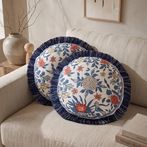 patdrea Designer Vintage Chinoiserie Throw Pillow Cover,Diameter 16"
