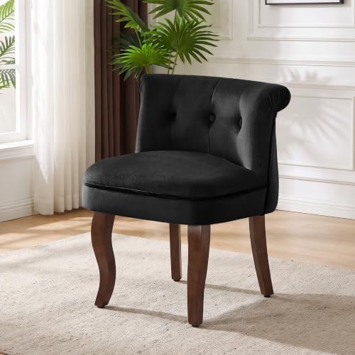 Velvet Vanity Chair with Back, Upholstered Makeup Vanity Stool, Black