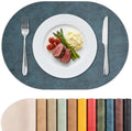 MOSAYT Vinyl Faux Leather Oval Placemats, Set of 6, Navy Blue