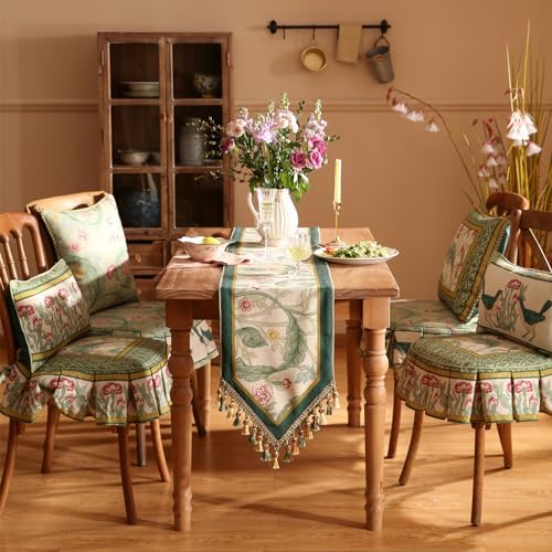 patdrea Designer Vintage French Green Floral Table Runner,12"X102"
