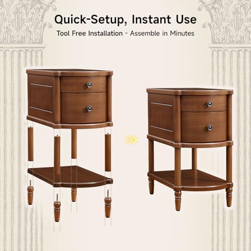 ONBRILL Pre-Assembled Narrow End Table with Charging Station, Walnut