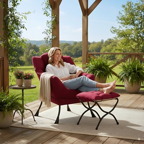 LITA Lazy Chair with Ottoman, Comfy Accent Reading Chair
