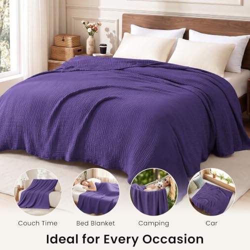 Love's cabin 100% Cotton Muslin Blanket Twin XL Size for Bed, Purple