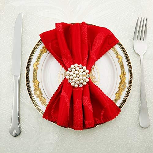 Hotop 36 Pcs Gold Napkin Rings Pearls Round Flower Napkin Buckles