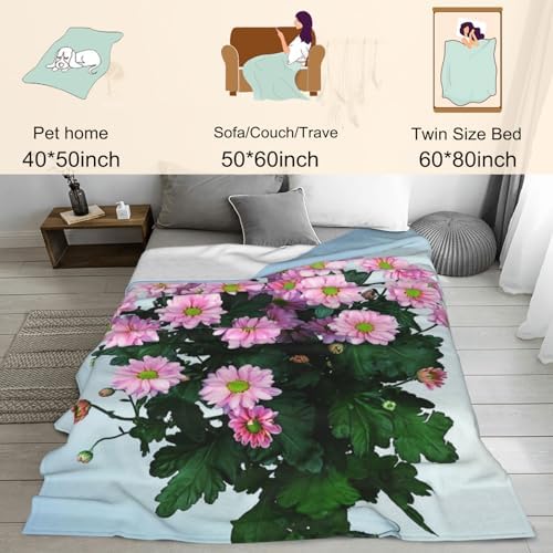 Cute Bee Floral Flannel Blanket, Soft Cozy Throw with Playful Animal, Lightweight Blankets for All Seasons, Cartoon Flower Home Sofa Bed Decor and Gifts for Kids Girls Boys, 40x50 Inch