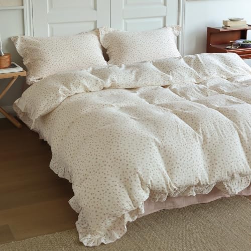 Pink Floral Duvet Cover King Princess Ruffled Bedding, No Pillows
