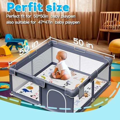 Baby Play Mat, Thick & Soft 50" X 50" Playpen mat (Animal Alphabet-A)