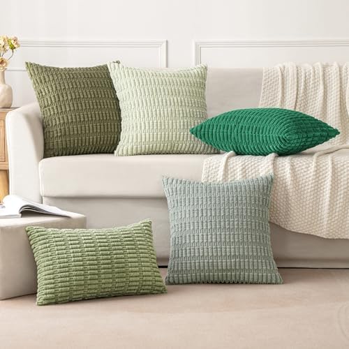 MIULEE Christmas Corduroy Decorative Pillow Covers 18x18 Green Pack of 2