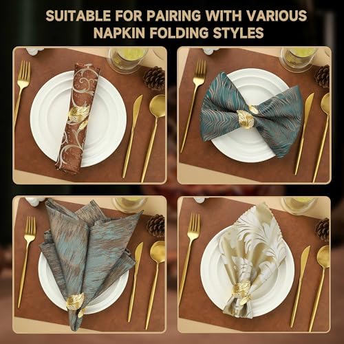 Gold Napkin Rings Set of 24, Solid Metal Laurel Leaf Table Decor