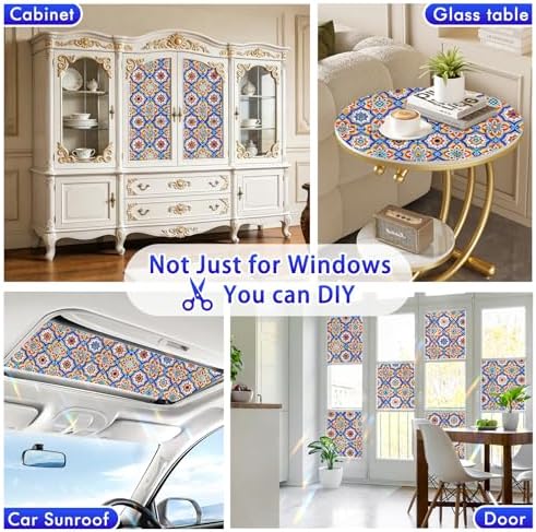 SOMWISE Rainbow Stained Glass Window Privacy Film,Heat Blocking Save Energy