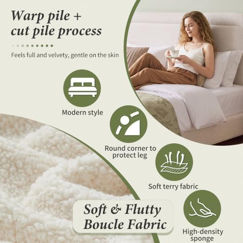 WEUP King Size Platform Bed Frame, Boucle Upholstered Bed with Adjustable Headboard, Wood Slats, No Box Spring Required, Noise-Free, Easy Assembly, Light Beige