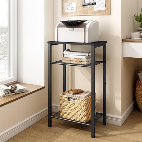 Hoctieon 2-Set 3 Tier End Table, Telephone Table Set of 2, Tall Side Table with Storage Set of 2, Small Nightstand for Small Spaces, Metal Frame, for Living Room, Bedroom, Sofa Couch, Black