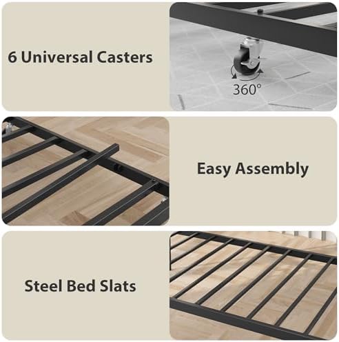 GarveeHome Twin Daybed with Trundle, Metal Sofa Bed Frame with Steel Slat Support, Twin Size Space-Saving Furniture for Living Room, Bedroom, Love Heart Design, No Box Spring Needed, Black