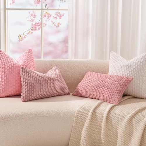 Kevin Textile Soft Corduroy 18x18 Inch Pillow Covers 2 Pack, Dark Pink