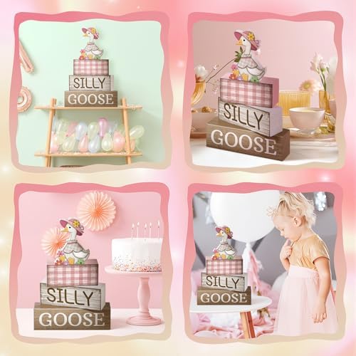 Yuntau 4 Pcs One Silly Goose Table Decor Baby Shower Birthday Party Decor