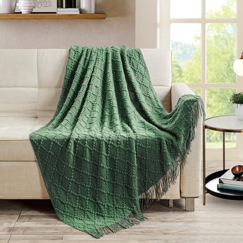 BOURINA Green Throw Blanket 50 x70 Inch Jacquard Throw Knitted Blanket
