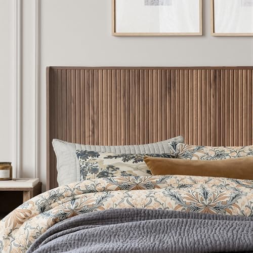 FORTUNETEC 64.1" Queen Size Wood Headboard, Fluted Panel Headboard, Walnut
