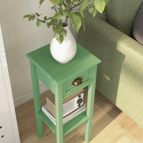HOMCOM Narrow End Table with Drawer and Bottom Shelf Set of 1 Green