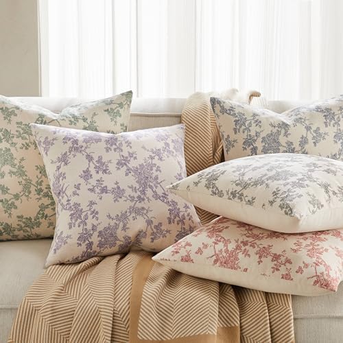 2 Pack French Floral Lumbar Pillow Covers 12x20in, Red/Cream