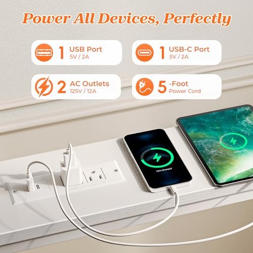 SUPERJARE 102 Inch Sofa Table with 2 Power Outlets and USB-C Ports