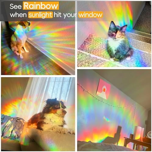 Rainbow Window Privacy Film Decorative Window Sticker, 3D Static Stained Glass Cling Tint for Home Heat Control Non-Adhesive, 11.8 Inch * 157.4 Inch