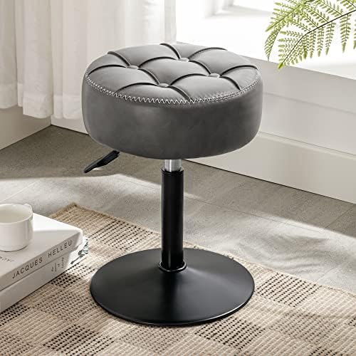 LUE BONA Height Adjustable Vanity Stool 15.8"-20.7", 360° Swivel Gray Faux Leather Chair, 300lb Capacity for Makeup Room, Bathroom