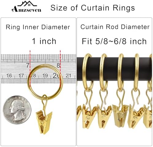 100 Pack Metal Curtain Rings with Clips, 1 in ID, Gold