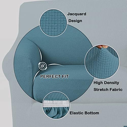 Turquoize Stretch Sofa Slipcover 2 Pieces Sofa Cover Couch Cover for 3 Cushion Couch Washable Furniture Protector Covers with Elastic Bottom Feature Thick Jacquard Fabric (Sofa, Storm Blue)