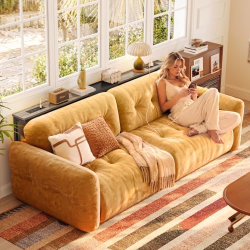 Huuger 63.4-78.3'' Extendable Behind Couch Table with Outlets, Oak