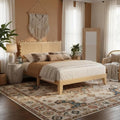 coucheta Bohemian King Rattan Bed LED Natural Headboard Bedroom