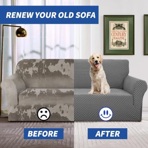 YEMYHOM Couch Cover Latest Jacquard Design High Stretch Sofa Covers for 3 Cushion Couch, Pet Dog Cat Proof Slipcover Non Slip Magic Elastic Furniture Protector (Large, Dark Gray Checkered)