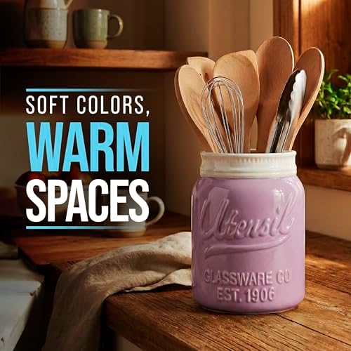 Comfify Purple Mason Jar Utensil Holder – Wide Mouth Ceramic – Farmhouse