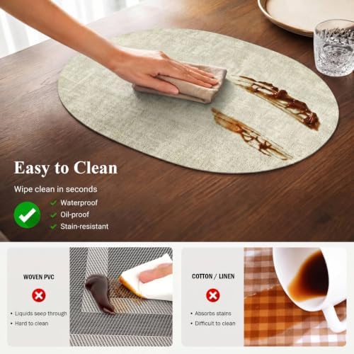 Faux Leather Oval Placemats Set of 8, Sage Green