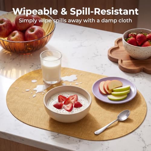 Faux Leather Oval Placemats Set of 8, Yellow