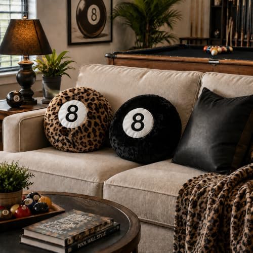 Black 8 Ball Pillow,14 inch 8 Ball Throw Pillow Soft Round Plush Decorative Cushion Hugging Pillow for Sofa Bed
