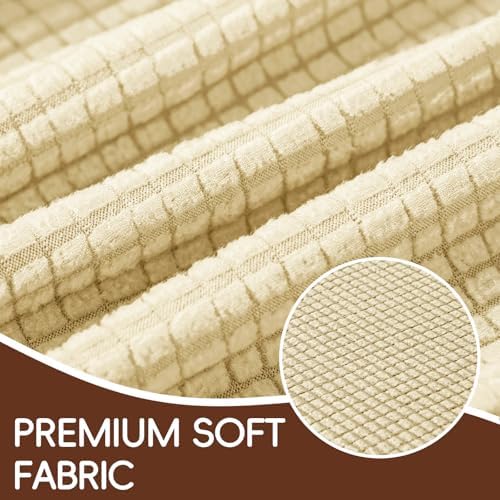4 Pieces Stretch Couch Covers for 3 Cushion Sofa Cover Decorative Sofa Slipcover Non Slip Washable Thick Soft Elastic Furniture Protector for Pets,(Large, Ivory)