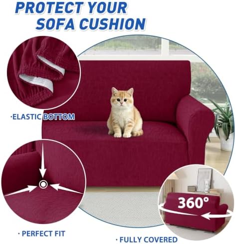 MAXIJIN Waterproof Oversized Couch Covers (91"-110"), Stretch Extra Large Sofa Cover Slipcovers with Non Slip Elastic Bottom, Pet Friendly Furniture Protector Washable (X-Large, Wine Red)