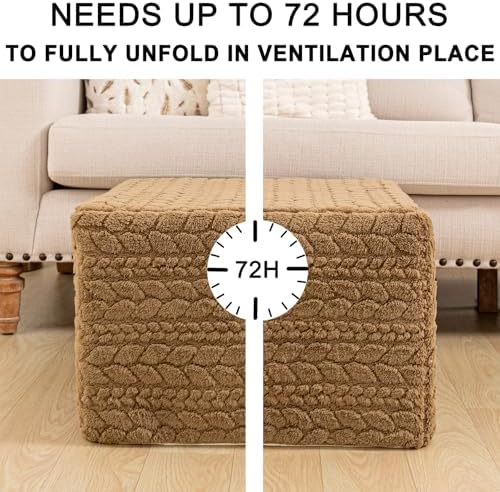 Poofieotto Fluffy Square Pouf Ottoman,Couch Foot Rest, Coffee, 20x20x14 in
