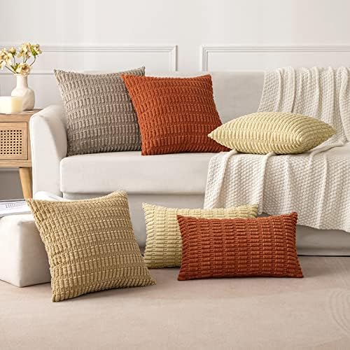 MIULEE Corduroy Decorative Throw Pillow Covers 18x18 Khaki Pack of 2