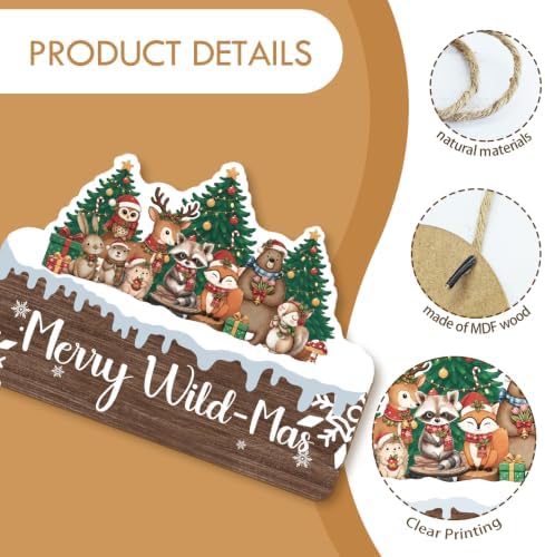 MOTERMATE Rustic Winter Christmas Wild Animal Sign Decor for Home 10x8 Inch