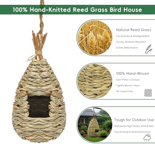 GUTE Hummingbird Houses 2Pcs Hand Woven Grass Hanging Bird Nest