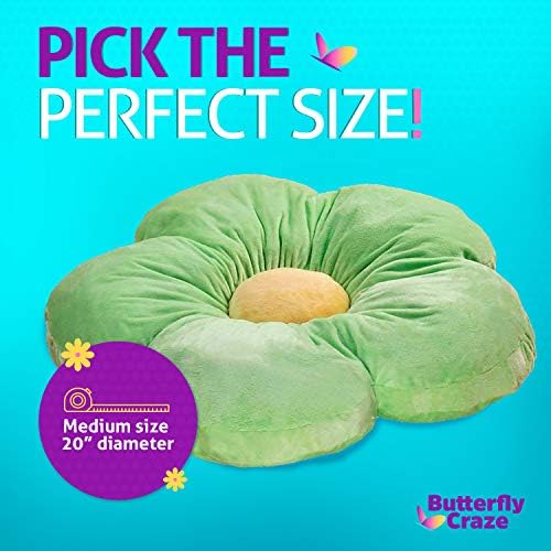Butterfly Craze Flower-Shaped Floor Pillow - Machine Washable Plush Microfiber Cozy Area Pillow - Reading Floor Cushion for Kids - Toddler Lounger & Kids Tent Seating - Medium 20 in, Green