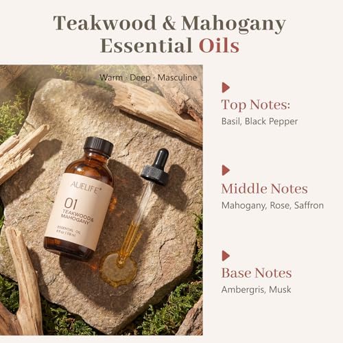 Auelife Teakwood & Mahogany Essential Oils for Diffusers for Home, 4 Fl Oz