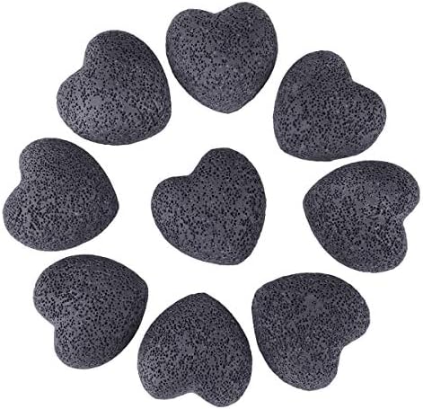rockcloud 10 PCS 0.9" Black Lava Rock Stone Heart Shape Pocket Stones