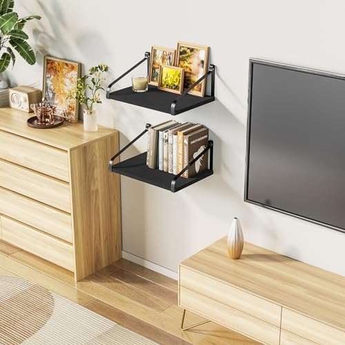 Love-KANKEI Deep Wide Floating Wall Shelves,Solid Wood,16.5"x12",Black