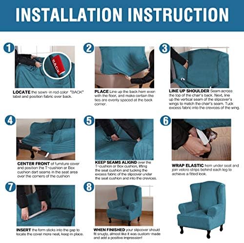 H.VERSAILTEX Wingback Chair Covers Velvet Plush Wing Chair Slipcover 1 Piece High Stretch Wing Back Chair Slipcovers Sofa Cover Furniture Cover with Elastic Bottom, Peacock Blue