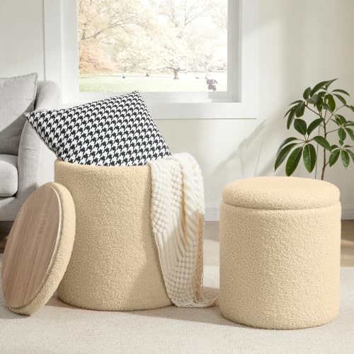 Royal Windsor Round Ottoman with Storage Set of 2, Storage Vanity Stool