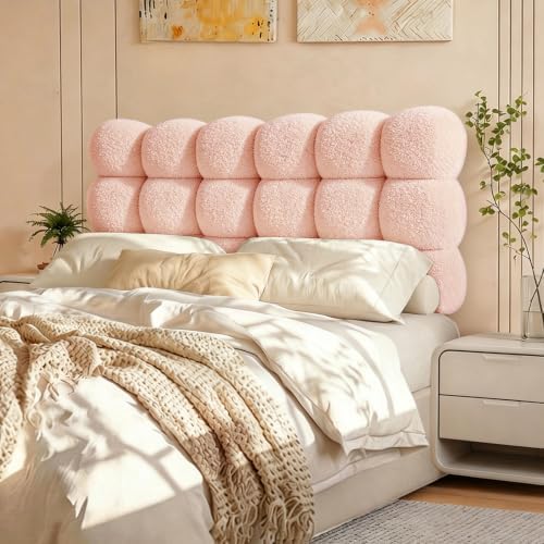 Pinmoco Full Cloud-Shaped Upholstered Headboard, Teddy Fleece Pink
