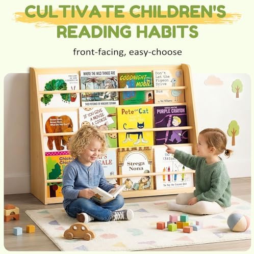 XiaZ Kids Bookshelf, 3-Tier Wooden Montessori Display for Toddlers